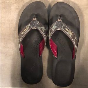 Brown Coach Print Flip Flops